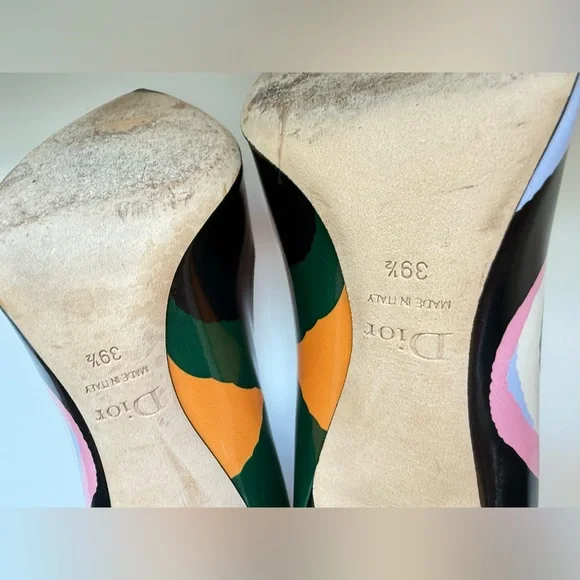 DIOR Christian Dior Pink ,Orange,green Black high Heels SHOES SIZE 39,5 -US 9,5 - Picture 17 of 17